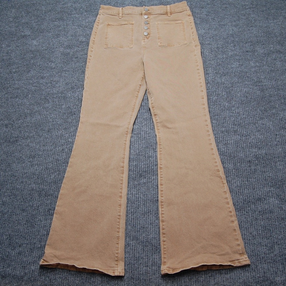 Ann Taylor Flare Jeans Womens 10 Beige Wash High Rise Stretch Button Fly Denim